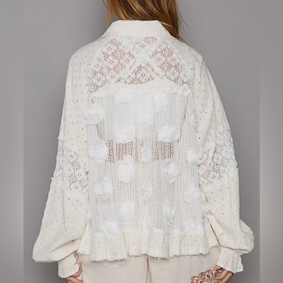 POL Cream Lace Button-Up Blouse - Picture 2 of 5